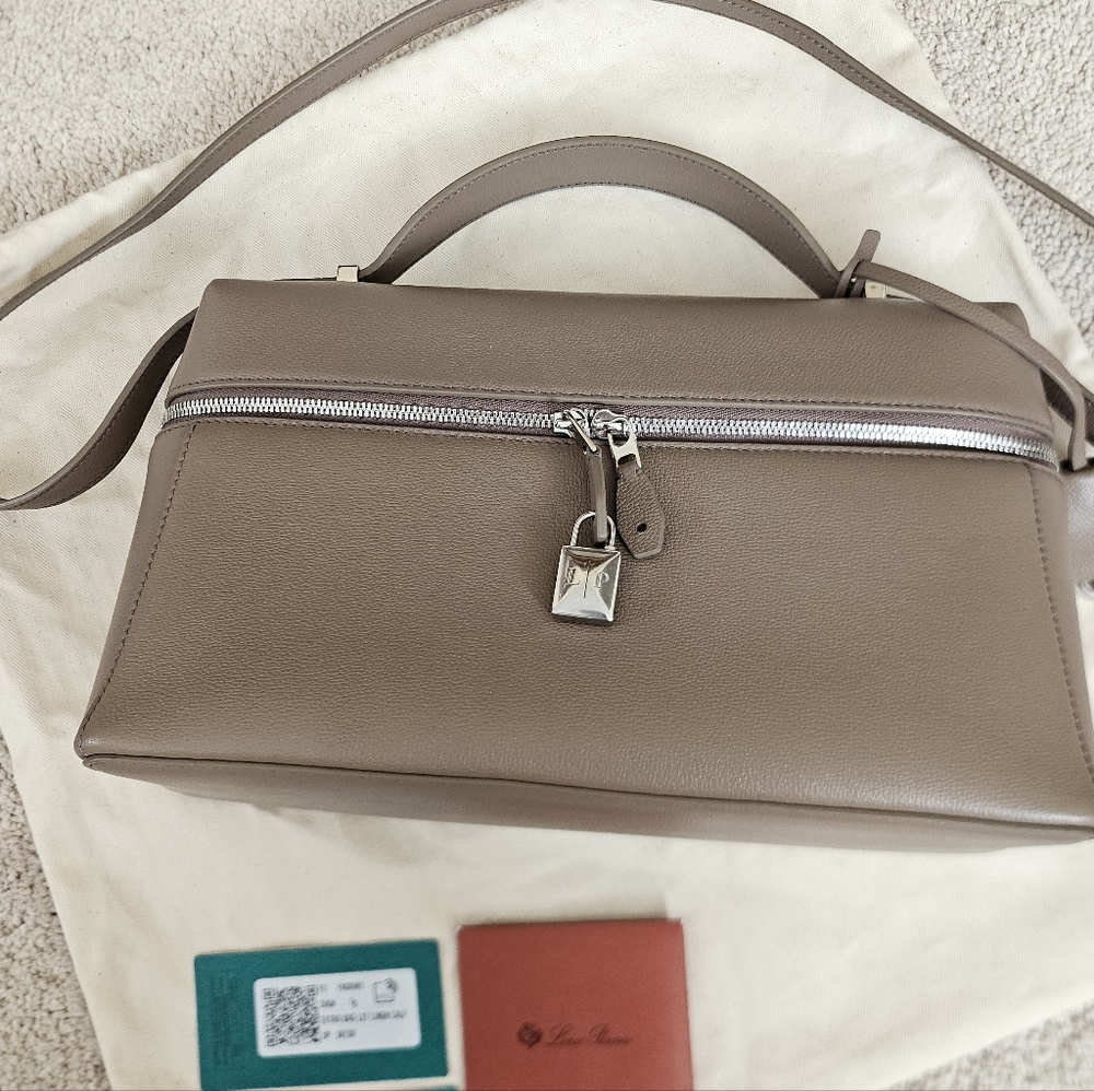 Loro Piana Extra Bag L27 Calfskin Warm Mastic/Antique Silver D0Q4 $4200 - Picture 3 of 13